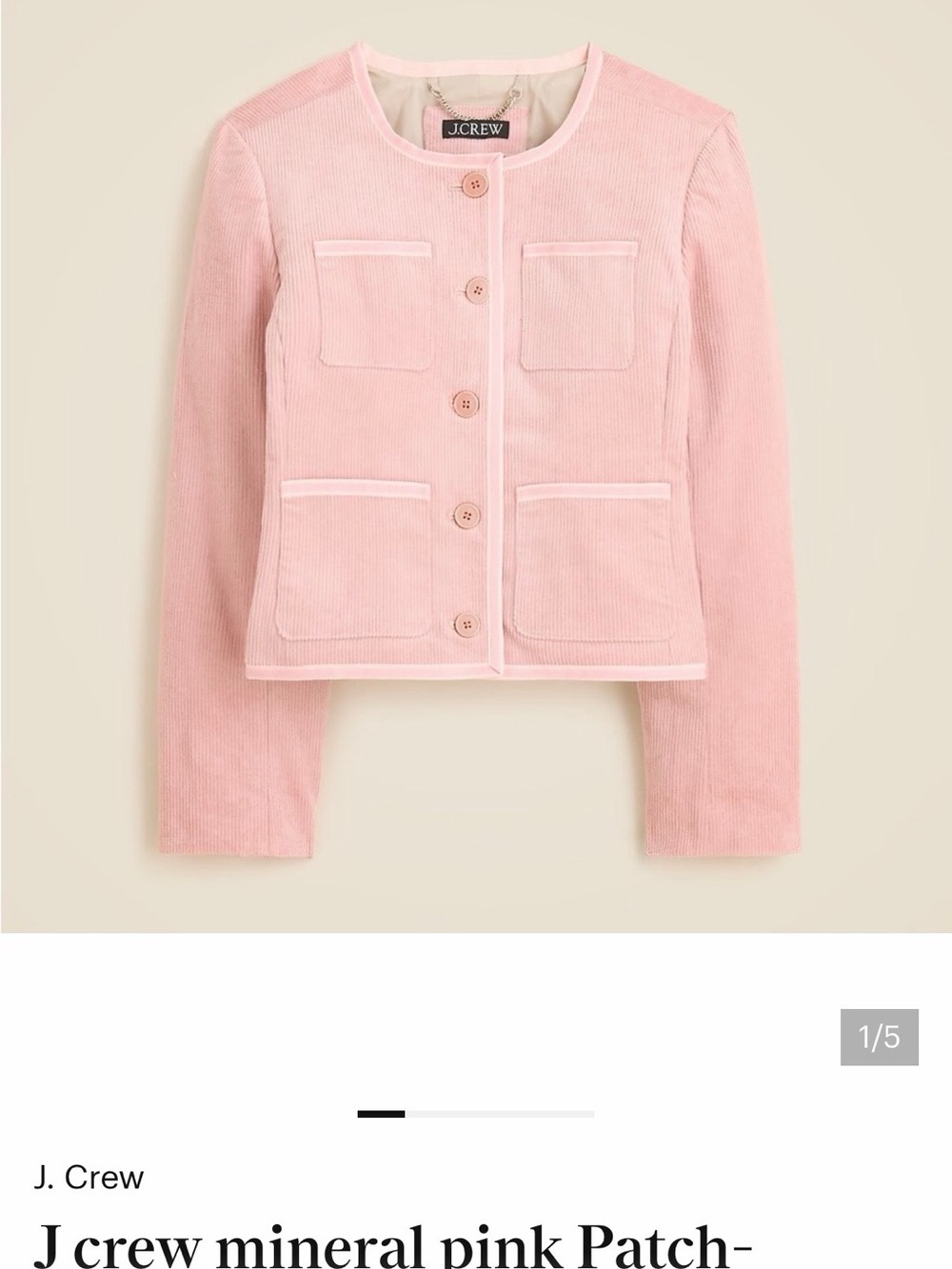 J crew mineral pink Patch-pocket lady jacket in stretch corduroy